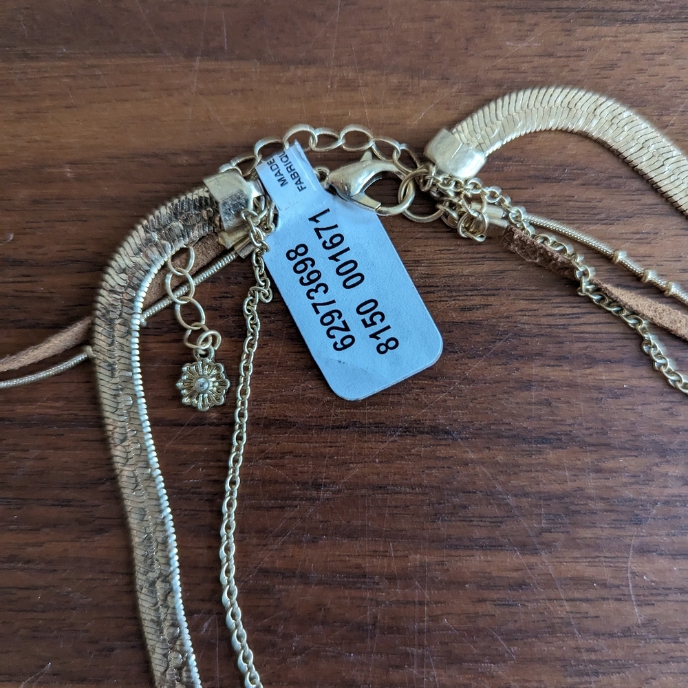 FREE PEOPLE Wagon Wheel Layered Necklace new with tags gold & brown 🟤 - Picture 3 of 7